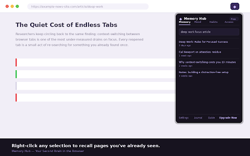 Memory Hub — Second Brain for Chrome screenshot