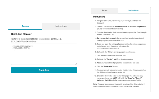 Oriel Job Ranker screenshot