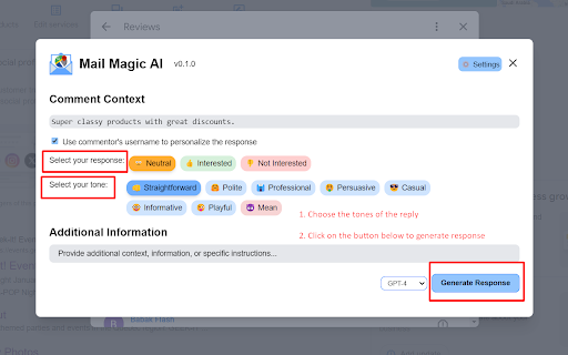ChatGPT AI assistant for Google Reviews and Questions screenshot