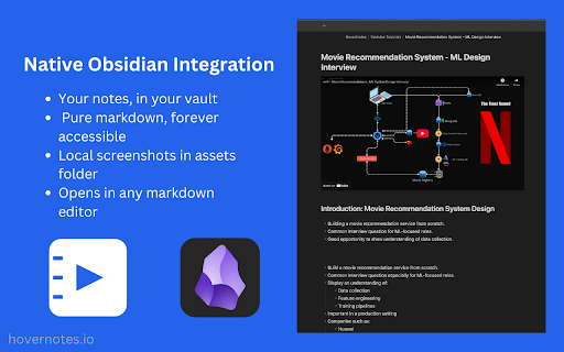 Obsidian AI Video Notes & Screenshots (YouTube, Udemy, etc) - HoverNotes screenshot