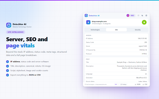 Detechtor AI - Website Technology Checker & Tech Stack Detector screenshot
