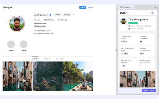 GRIN Creator Discovery Web Extension screenshot