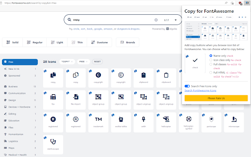 Copy for FontAwesome screenshot
