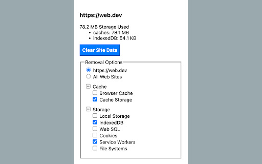 Clear Site Data screenshot