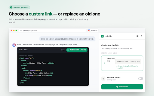 Publish Gemini HTML Code By LinkShip screenshot
