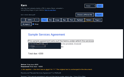 Edit & Redact PDF Text in Place | Kern screenshot