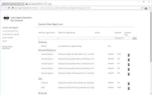 User-Agent Switcher for Chrome screenshot