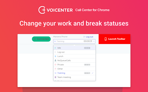 Voicenter Contact Center Chrome application screenshot