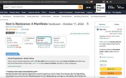 Hide Amazon Cart screenshot