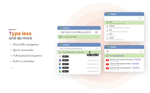PolyBox - ChatGPT launcher and prompts, search tabs, bookmarks, history screenshot