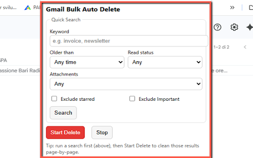 Bulk Delete Emails in Gmail screenshot