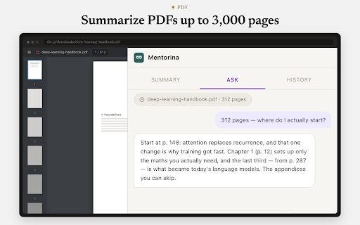 Mentorina: AI Video, PDF & Page Summarizer screenshot