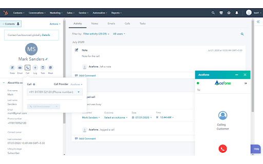 Acefone Extension For Hubspot screenshot