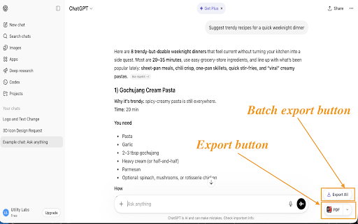 ChatGPT to PDF: Export ChatGPT Chats to PDF, Markdown, JSON screenshot