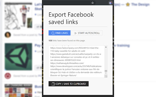 Export saved links screenshot