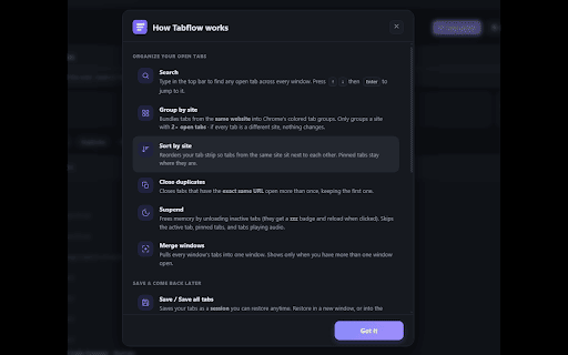 Tabflow · Smart Tabs & Sessions screenshot