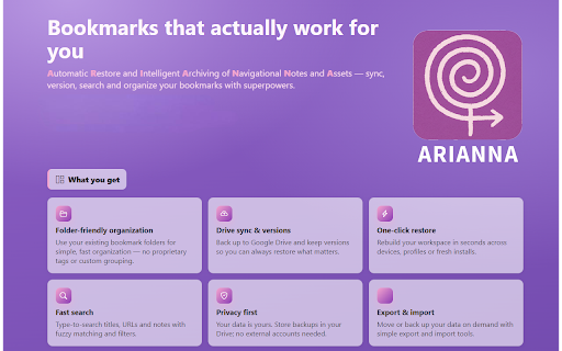 ARIANNA - Your Intelligent Bookmark Companion screenshot