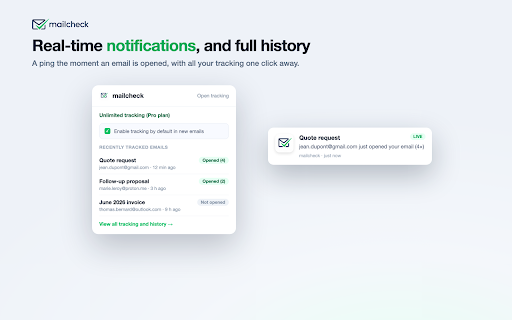 mailcheck, suivi d'ouverture d'e-mails screenshot