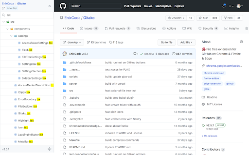 Gitako - GitHub file tree screenshot