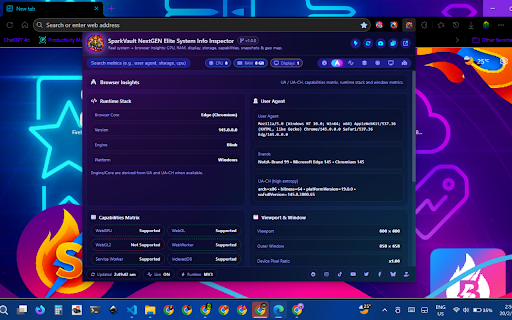 SparkVault NextGEN Elite System Info Inspector screenshot
