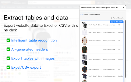 Tabon - One-Click Export Web Data, Web Scraper Table Download screenshot