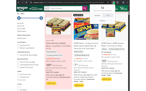 Amazon Unsponsor screenshot