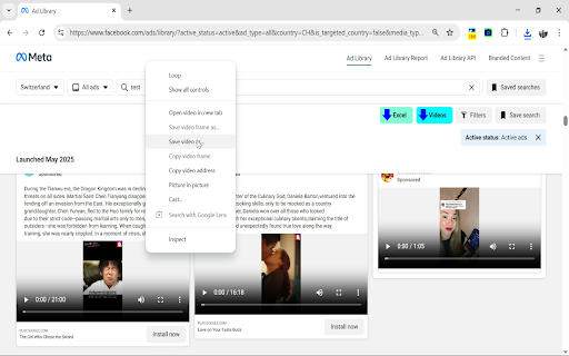 Download Facebook Ad Library data screenshot