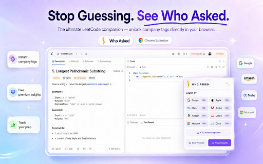 WHO ASKED — LeetCode Company Tags & Interview Prep screenshot