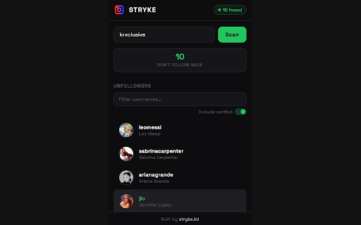 stryke.lol — instagram unfollowers screenshot