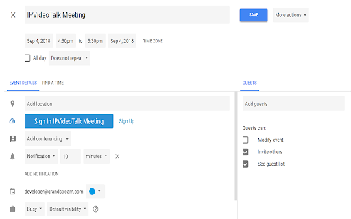 IPVideoTalk for Google Calendar screenshot
