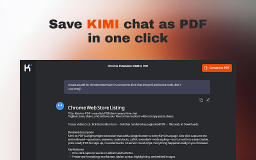 Kimi to PDF, Word, Markdown screenshot