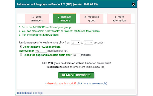 Automation tool for groups on Facebook™ screenshot