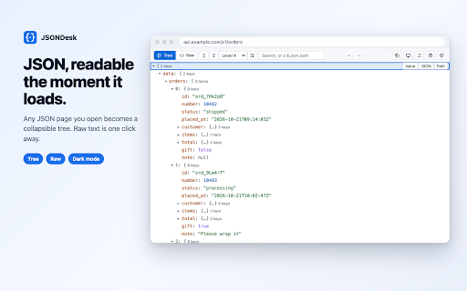 JSON Viewer & Formatter — Pretty Print, Tree, Search screenshot