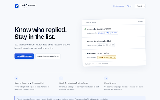 Last Comment for GitHub screenshot