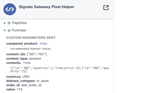 Signals Gateway Pixel Helper screenshot