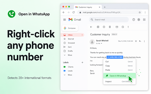 Open in WhatsApp: Click-to-chat for any phone number screenshot