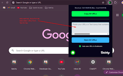 Batchy - Bulk URL Copier, Opener & Autosaver screenshot