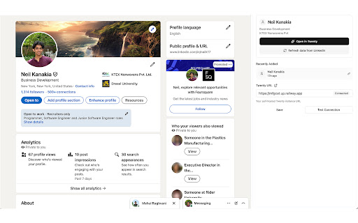Twenty CRM - LinkedIn Capture screenshot