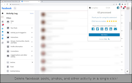 Delete Facebook™ Posts, Photos, etc. screenshot