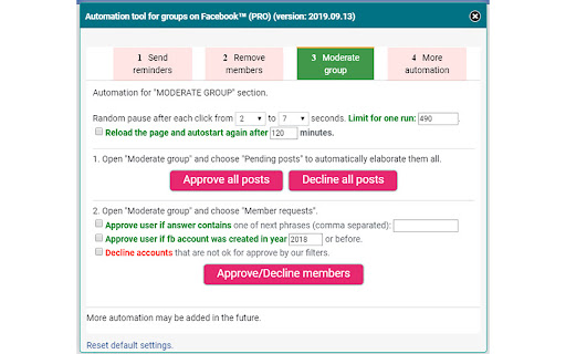 Automation tool for groups on Facebook™ screenshot