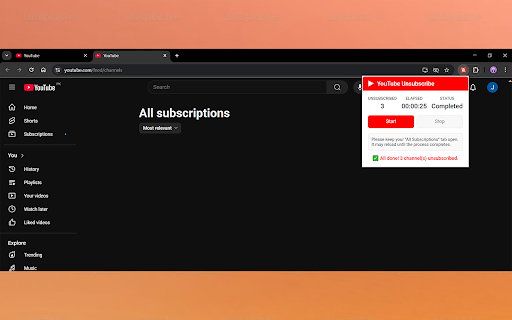 YouTube Bulk Unsubscriber screenshot