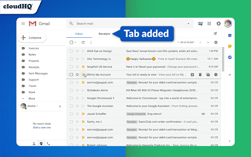 Gmail Tabs by cloudHQ screenshot