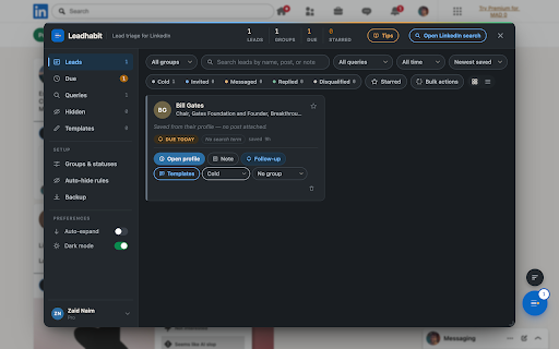 Leadhabit — LinkedIn Lead Tracker & Follow-Ups screenshot