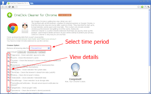 OneClick Cleaner for Chrome screenshot