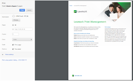 Lexmark Cloud Print Management for Chrome screenshot