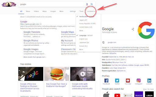 Google Search - Geolocation & Language Change screenshot