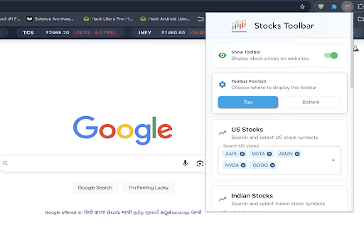 Realitime US & Indian Stock Prices Toolbar screenshot
