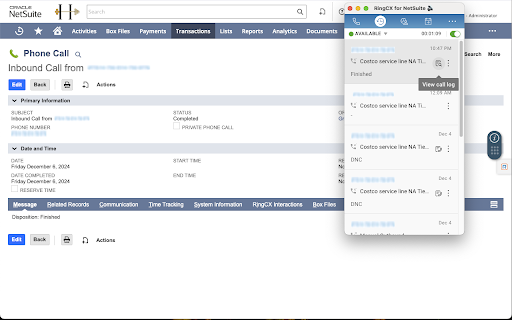 RingCentral RingCX for NetSuite screenshot