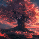 Anime Girl Watching Sunset By Cherry Tree A Stunning Live Wallpaper icon