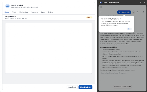 Zoom Clinical Notes screenshot